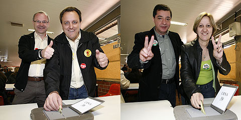 Mauro Baesso e Julio Damasceno (à esquerda) concorrem pela Chapa 1. Júlio Santiago Prates Filho e Neusa Altoé (à direita) disputam a eleição pela Chapa 2. Os candidatos votaram hoje pela manhã