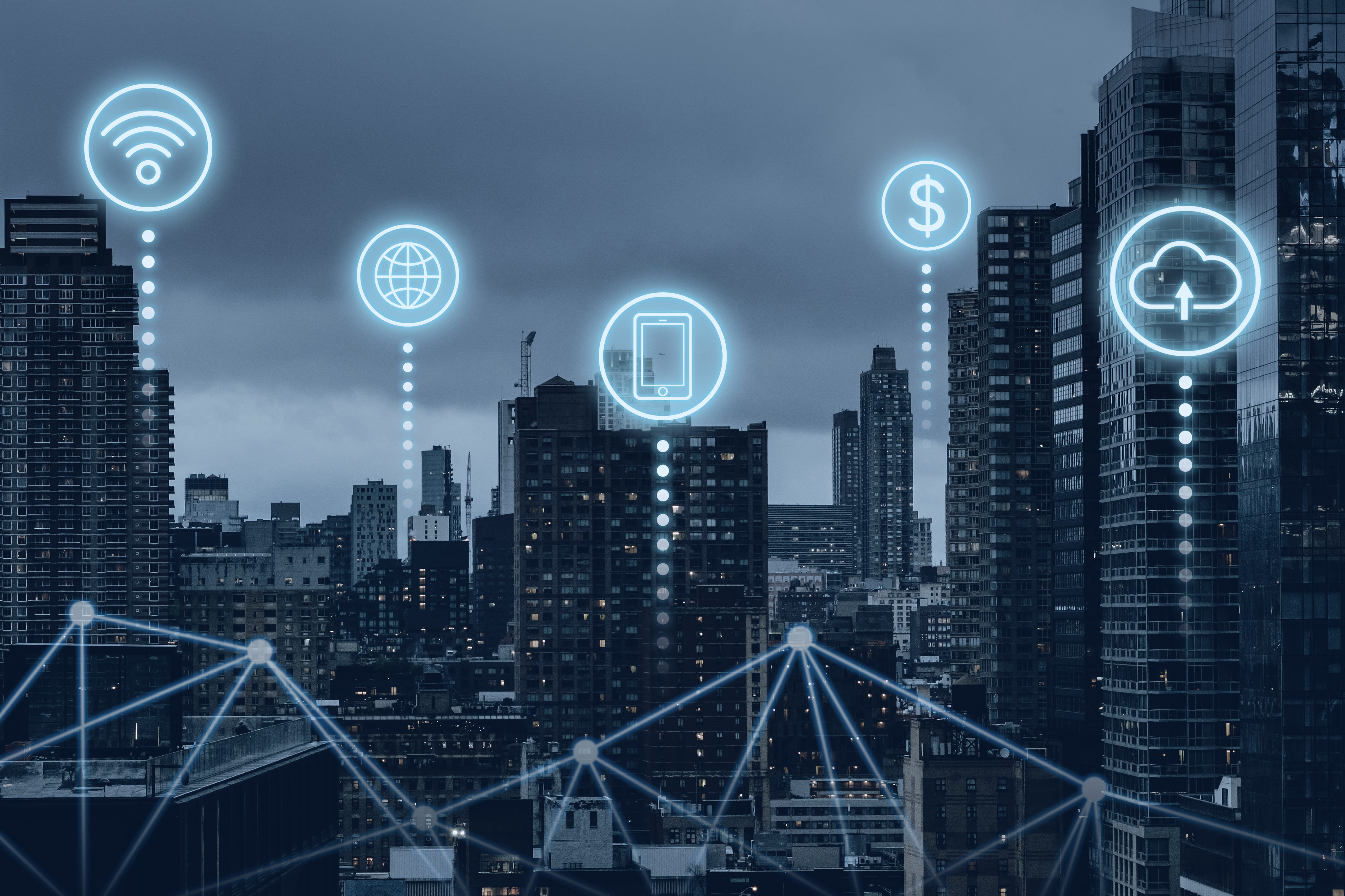 futuristic smart city with 5g global network technology 1 site site site